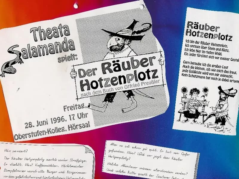 Plakat der Kindertheatergruppe Theata Salamanda für „Der Räuber Hotzenplotz“
